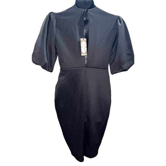 Boohoo Balloon Sleeve Twist Detail Black Midi Dress night out gothcore SZ US 12 - Picture 4 of 8